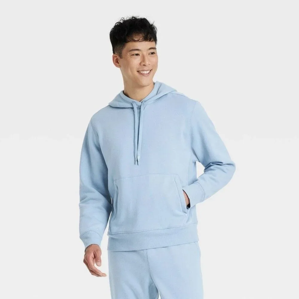 NEW Men's Medium Cotton Fleece Hooded Sweatshirt Blue/Gray - Picture 5 of 5